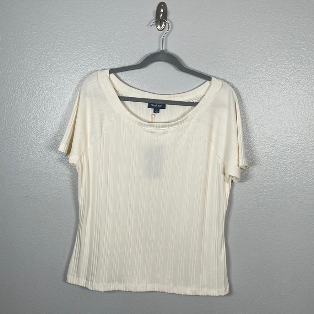 ModCloth cream ribbed wide ballet neck tee size XL New With Tags